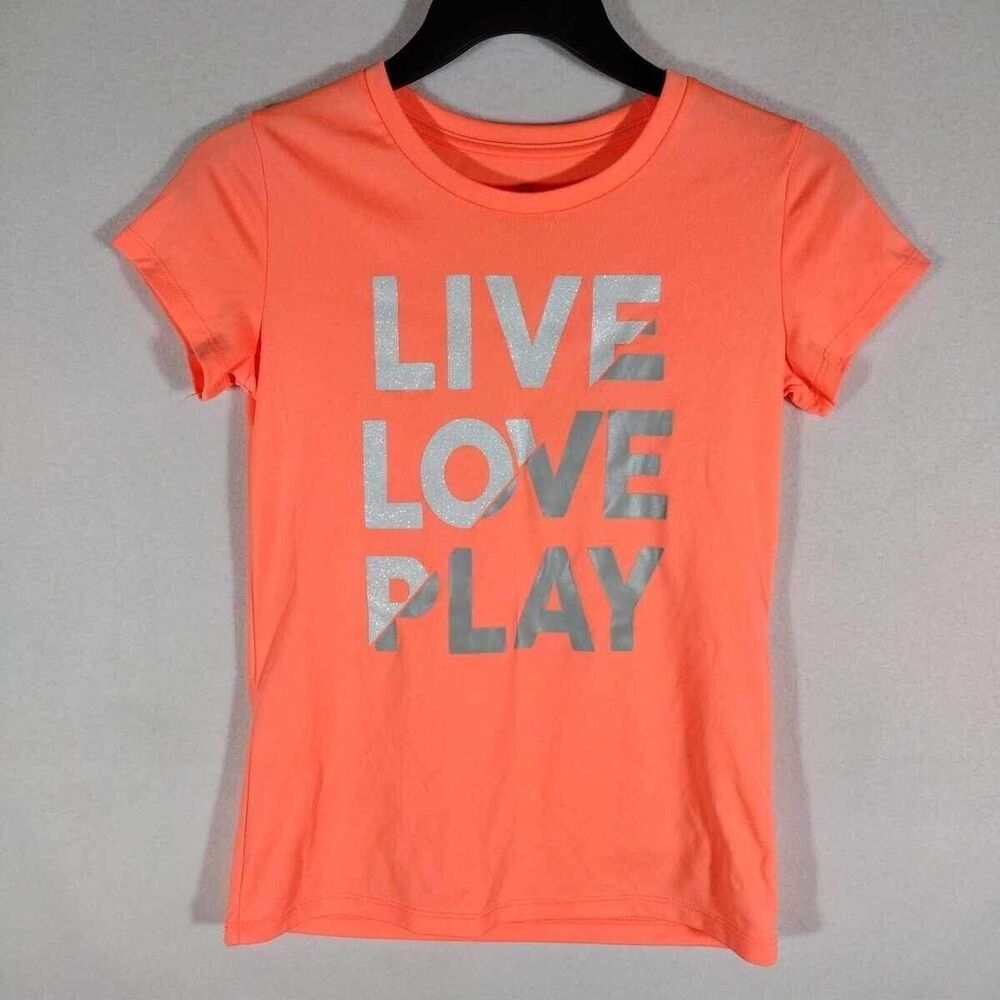 Champion Active Wear Top Girls Size 10-12 Orange Peach Short Sleeve Shirt